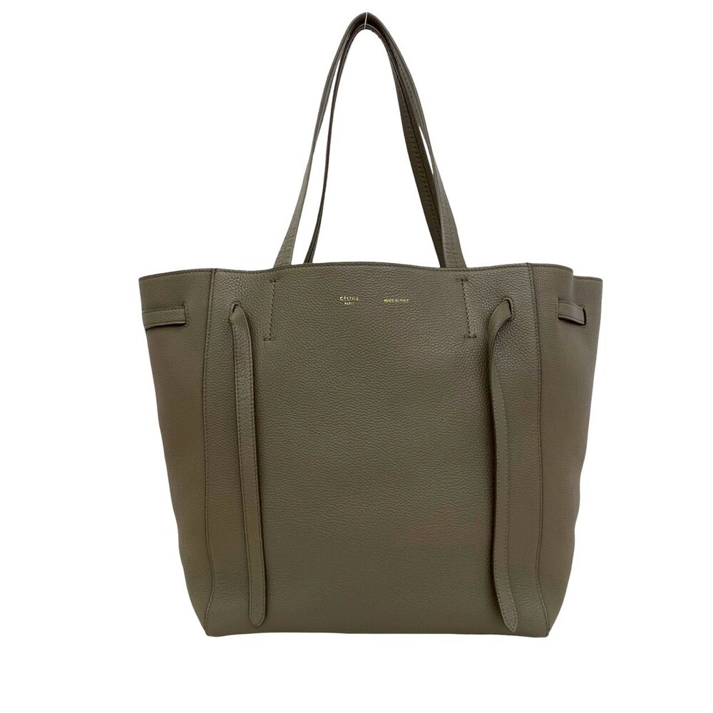 CELINE Cabas Phantom Small Leather Tote Bag, Handbag, Business Greige (49989)